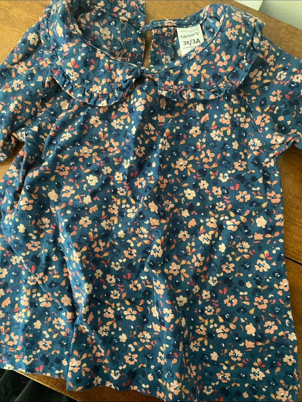 Carter's Navy Floral Ruffle-Collar Long Sleeve Top